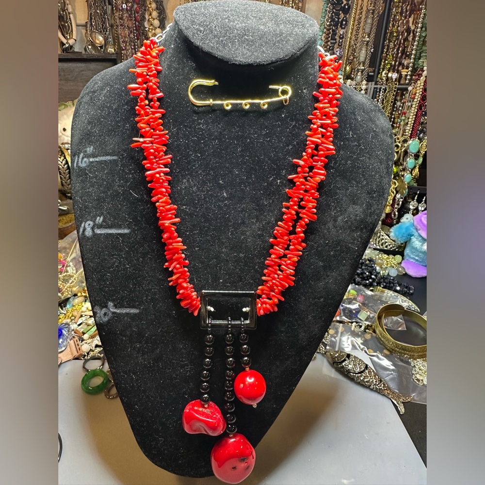Coral and Black Onyx Necklace